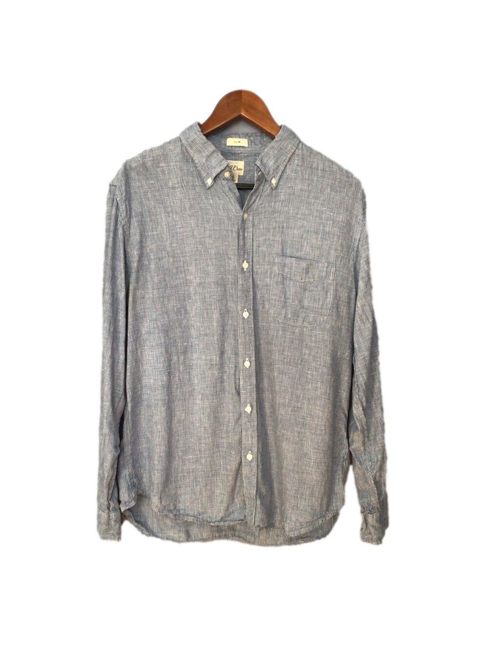 J.Crew Baird McNutt Men’s Irish Linen Shirt Blue & White Sz L Slim Fit